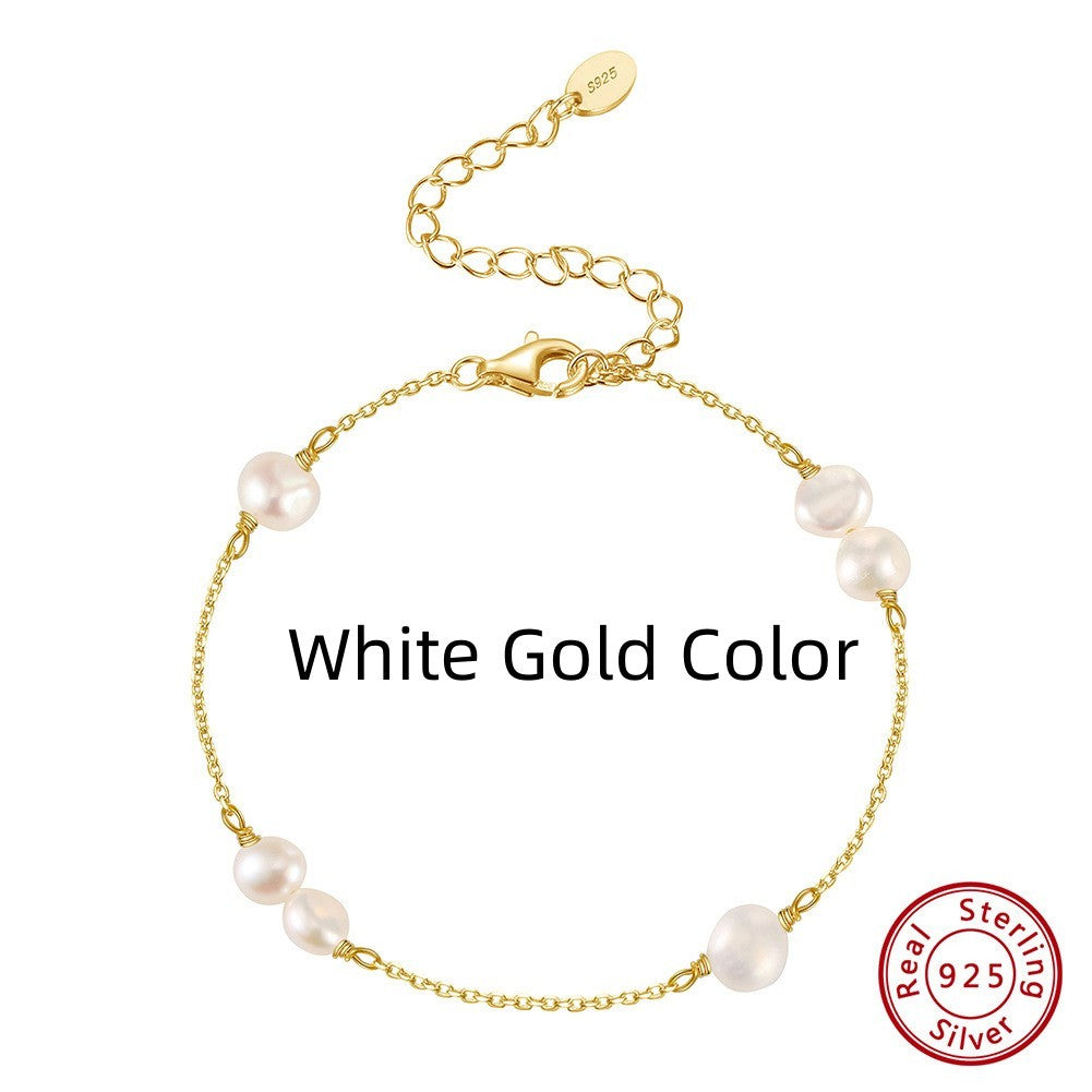 Bracelet Élixir Perles d’Eau Douce en Argent 925 Onde de lumière – Finition Or 14K ou Or Blanc