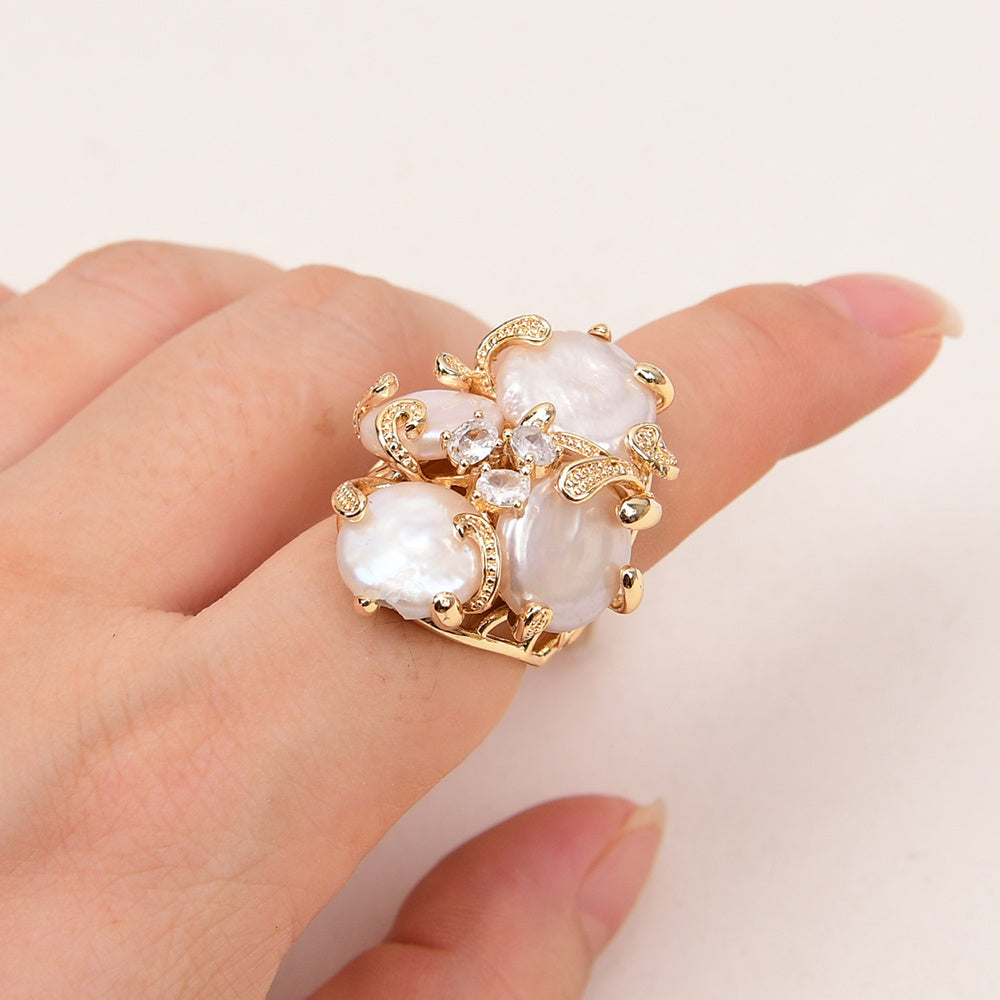 Bague Ajustable Perle Royale& Filigrane d'Or-Elégance d'eau Douce