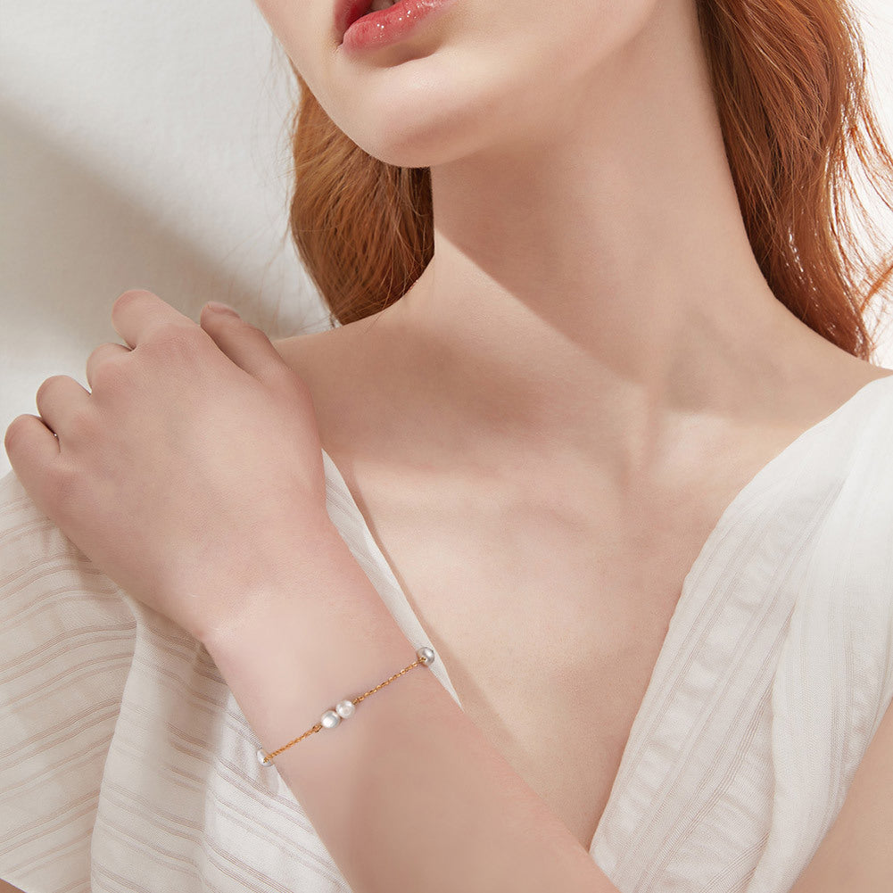 Bracelet Élixir Perles d’Eau Douce en Argent 925 Onde de lumière – Finition Or 14K ou Or Blanc