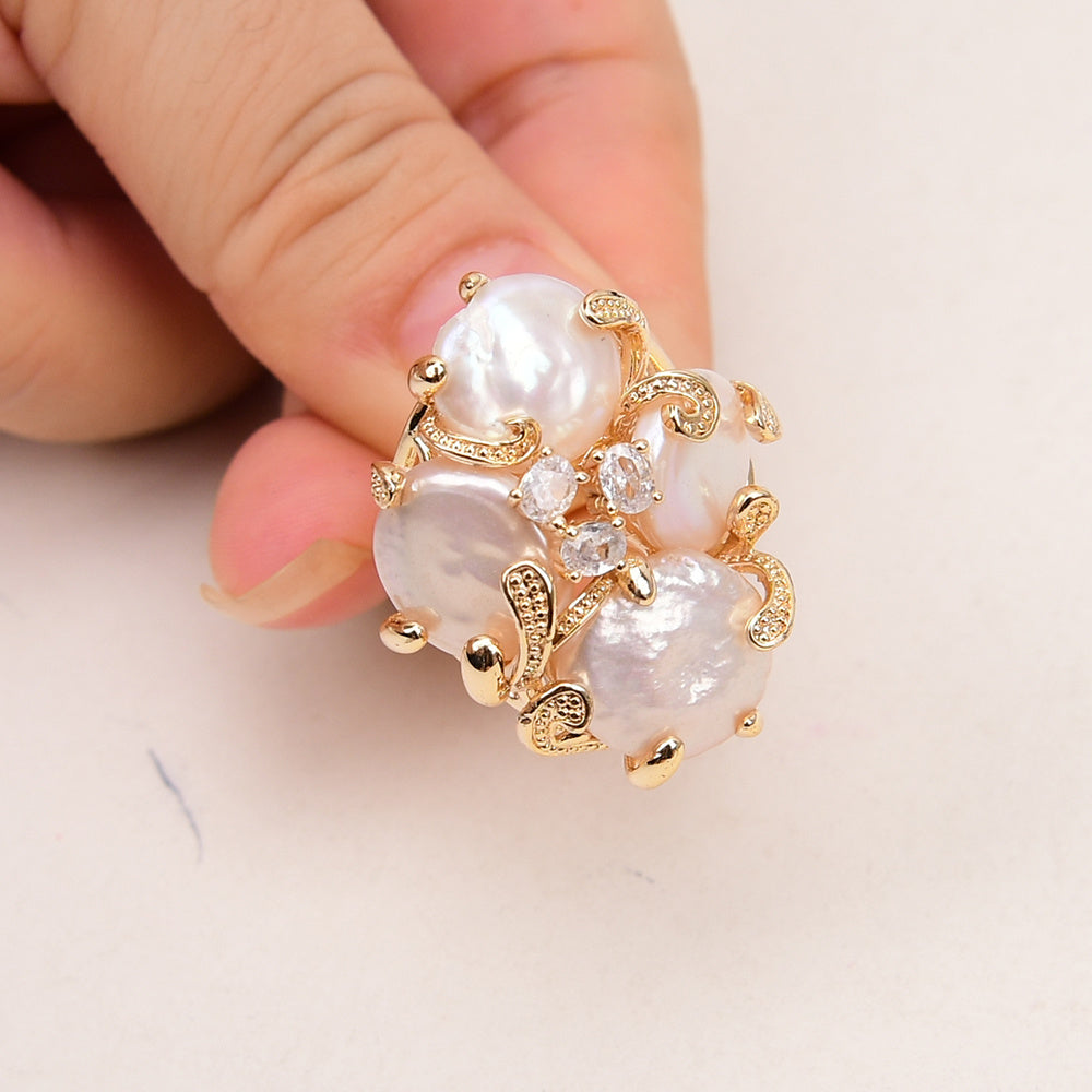 Bague Ajustable Perle Royale& Filigrane d'Or-Elégance d'eau Douce